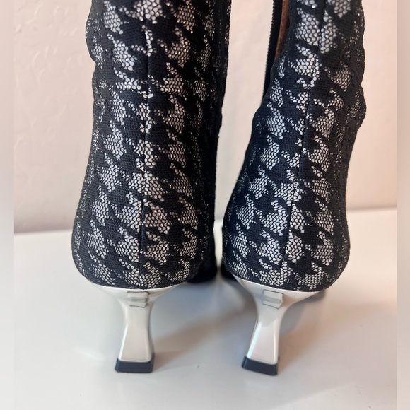 BETSY JOHNSON Pamela black silver shimmer kitten heel knee-high boots size 8.5 - Picture 8 of 13